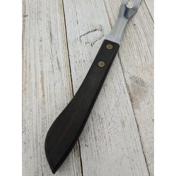 2 Prong Tine Meat Serving Fork Wood 10" Stainless Steel - Picture 3 of 7